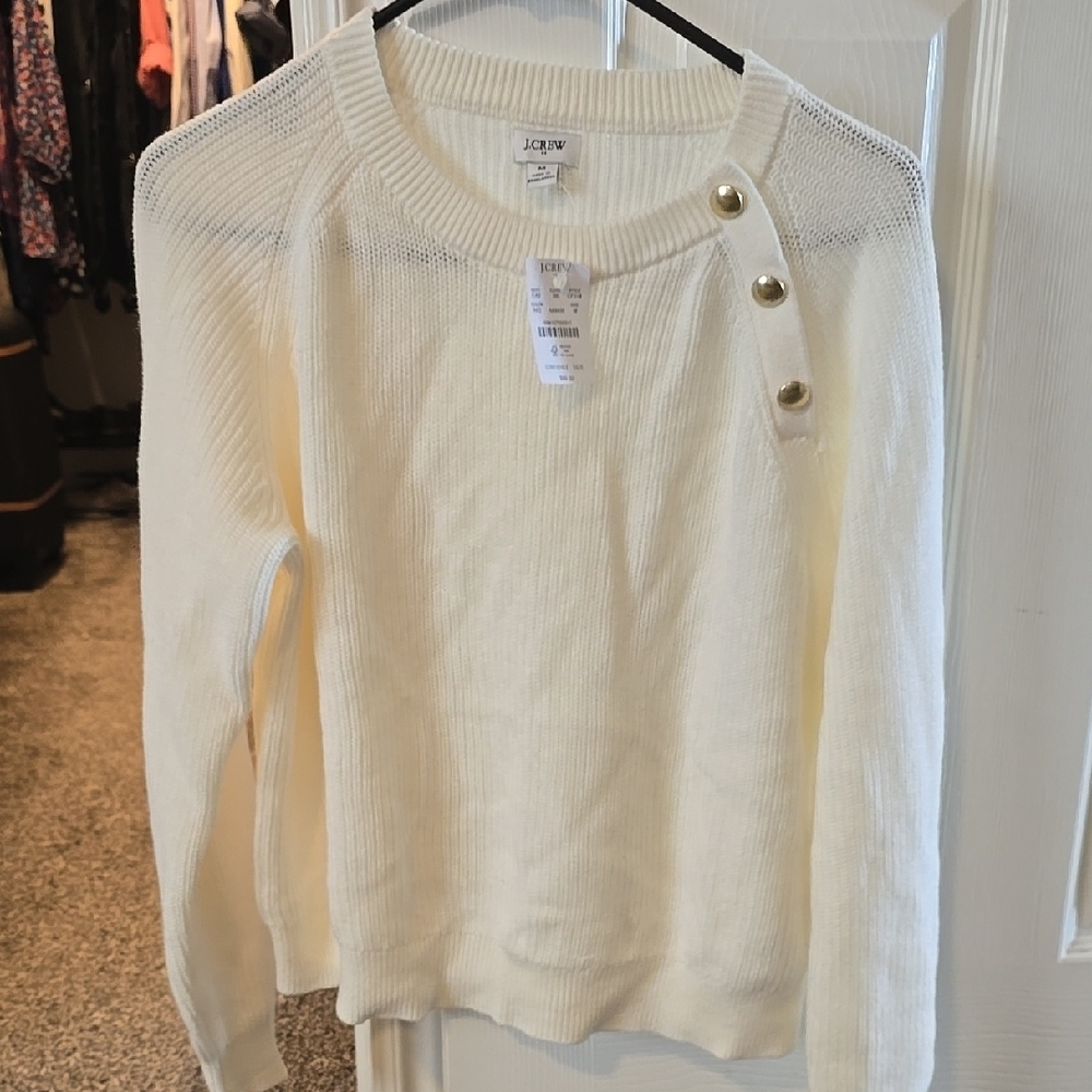 J. Crew White Button-Detail Women's Sweater